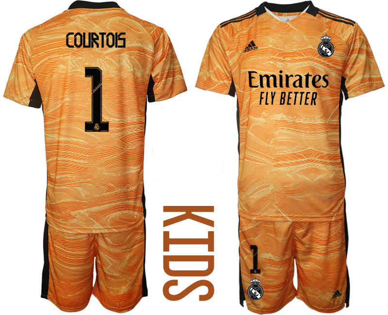 Youth 2021-2022 Club Real Madrid orange yellow goalkeeper #1 Soccer Jersey->youth soccer jersey->Youth Jersey